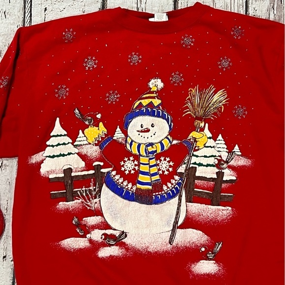 Vintage 1980s Snowman Christmas Holiday Time 80s Crewneck Sweatshirt - Picture 2 of 8